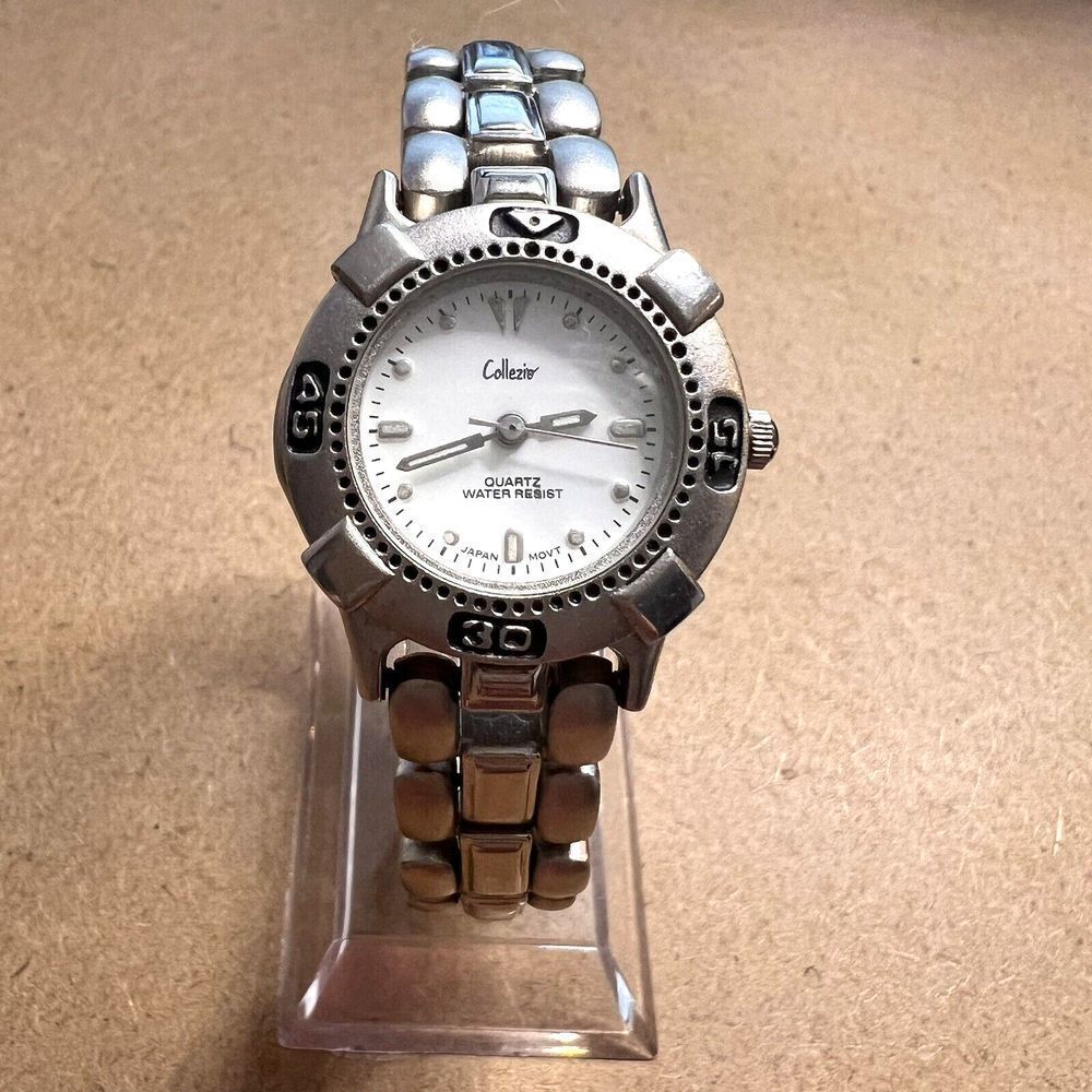 Vintage Collezio Women's Quartz Watch Water Resist Silver Tone New Battery 7.25"